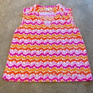 Jude Connally Women’s Tank Shell Split Neck Top Pink Orange Stripe Size Medium